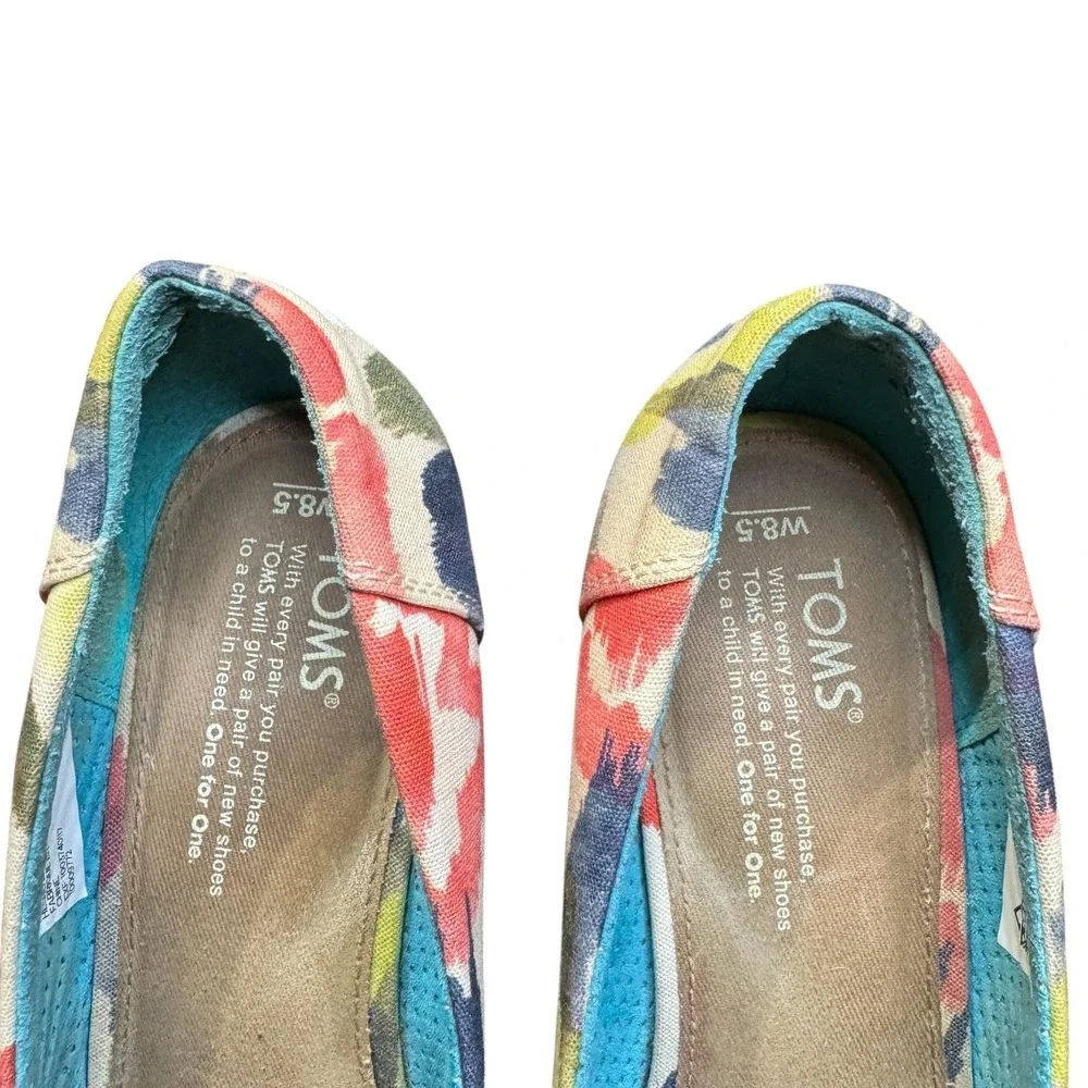TOMS Shoes Womens Size 8.5‎ Multicolor Floral Peep Toe Cork Platform Wedge Heels